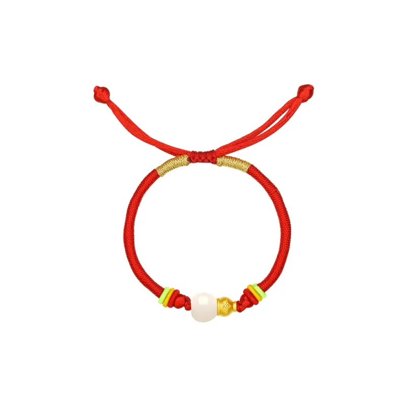 ZHOU LIU FU Hetian Jade Gourd Zodiac Year Red Bracelet White Jade Women's-1