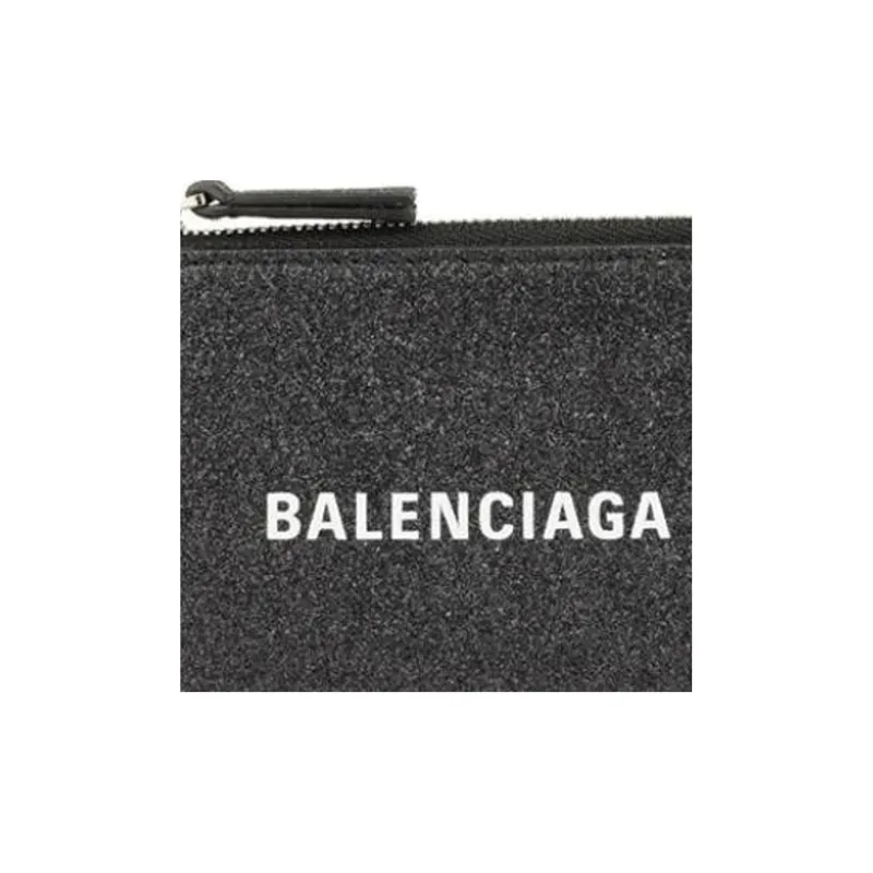 Balenciaga Leather Card Holders Coin Purses Wallets Women's Black-3