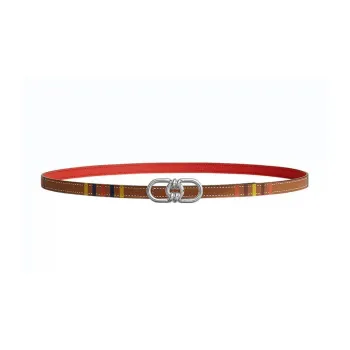 HERMES Signature Plaisance Double-Sided Smooth Buckle Leather Belts Women's Multicolor Width: 1.3cm