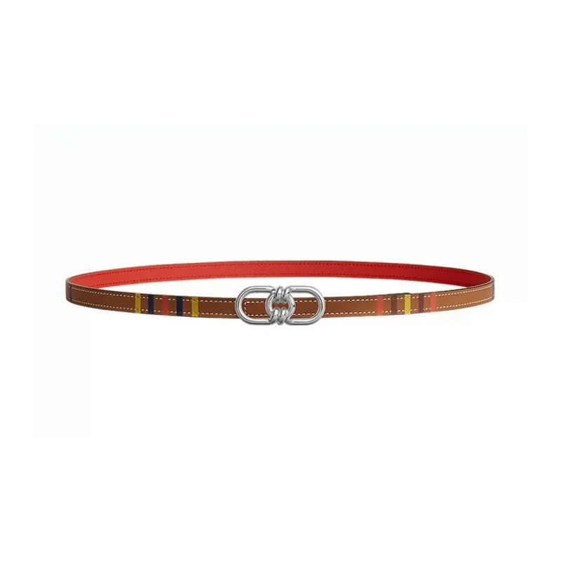 HERMES Signature Plaisance Double-Sided Smooth Buckle Leather Belts Women's Multicolor Width: 1.3cm-0