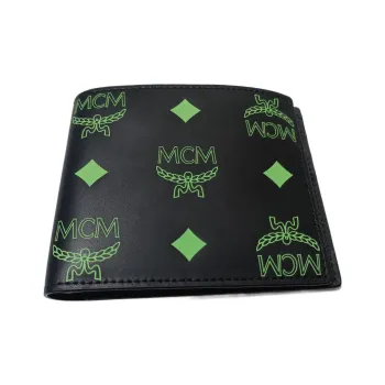 MCM Leather Wallet Small Size Unisex Black \ Green