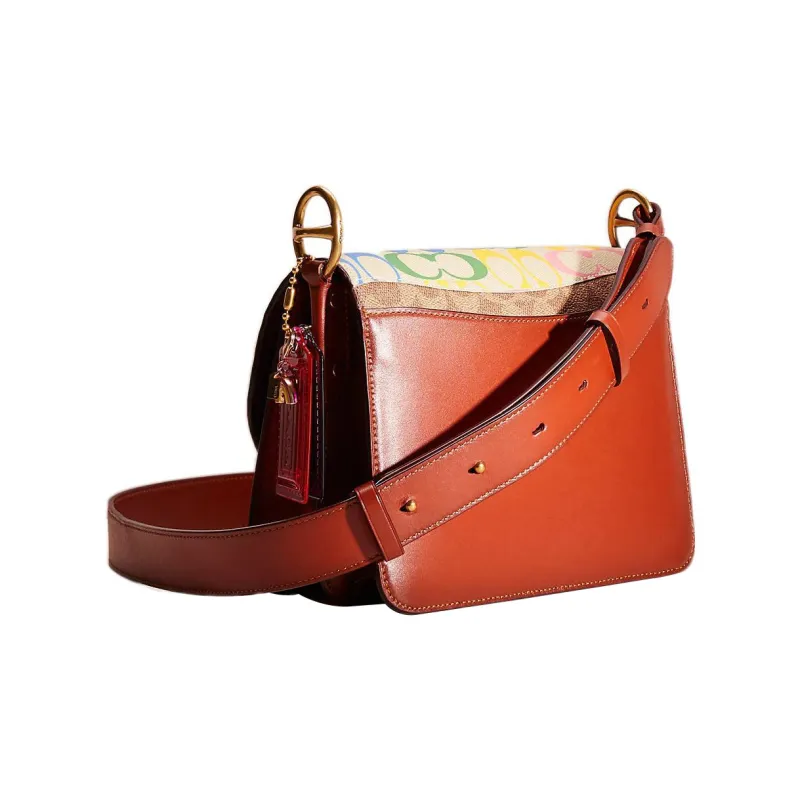 COACH Beat Canvas With Leather Handbag Shoulder Bag Medium Size Women's Rainbow Multicolor-1