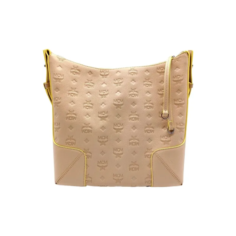 MCM Klara Leather Hobo Shoulder Bag Regular Women's Beige-0