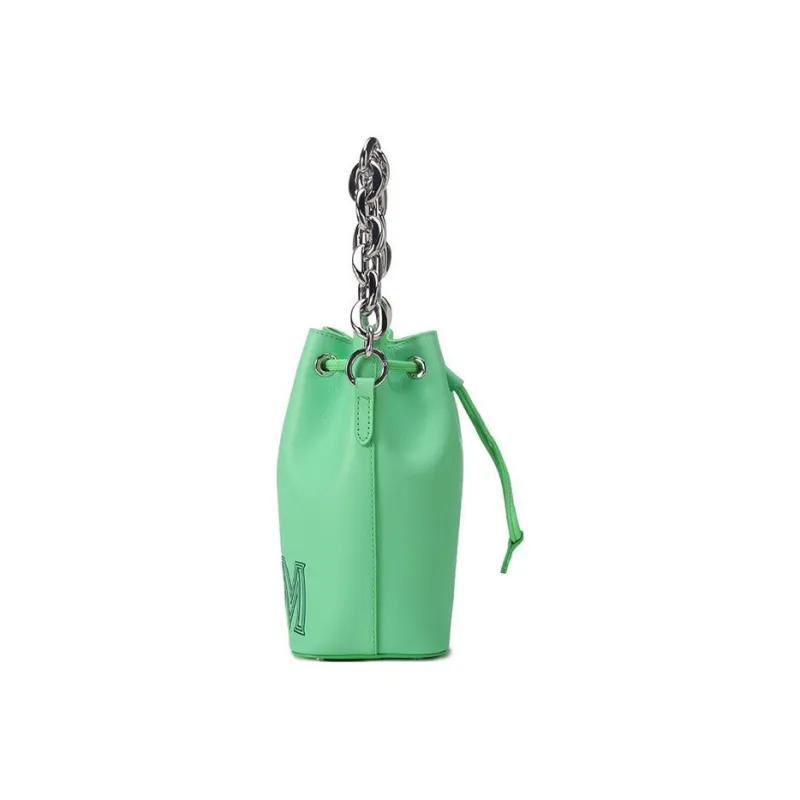 MCM Leather Bucket Bag, Crossbody Handbag Mini Women's Green-2