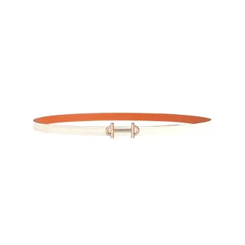 HERMES Cow Leather Double Sided Gold Smooth Buckle Calfskin Belt Women's Beige Width 1.3CM