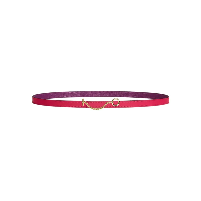 HERMES Carousel Double-Sided Cut-Out Decoration Smooth Buckle Leather Belts Women's Rose Red Width: 1.3cm-0