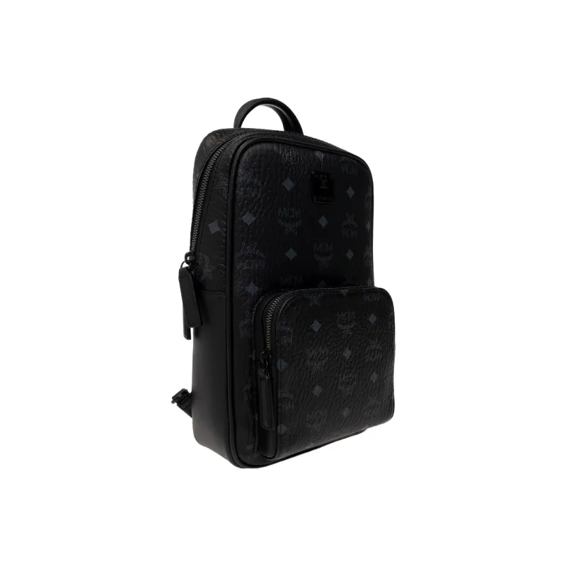 MCM Coated Canvas With Leather Sling Bag, Crossbody Bag Small Size Unisex Black-2