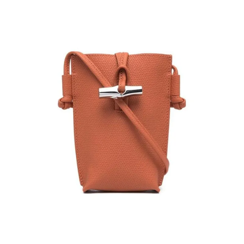 LONGCHAMP Roseau Cow Leather One Shoulder Crossbody Cell Phone Pouch Women's Orange Red-0