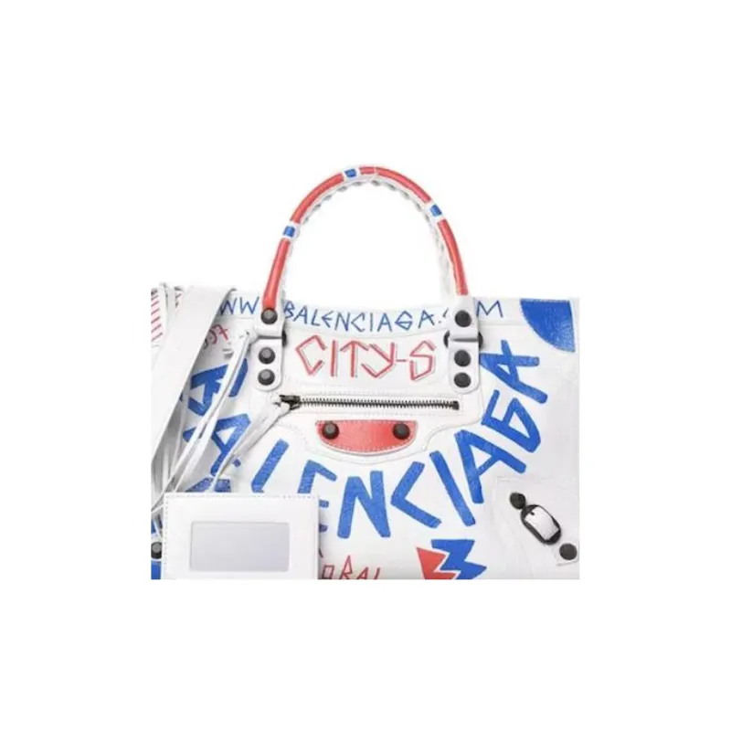 Balenciaga Lambskin Portable Crossbody Bag, Shoulder Bag Large Size Women's White/Multicolor-3