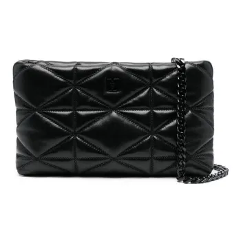 MCM Sheepskin And Nappa Leather Combo Satchel Bag One Shoulder Crossbody Clutch Small Size Women's Black