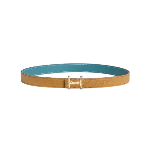 HERMES Leather Belts Women's Denim Blue/Biscuit