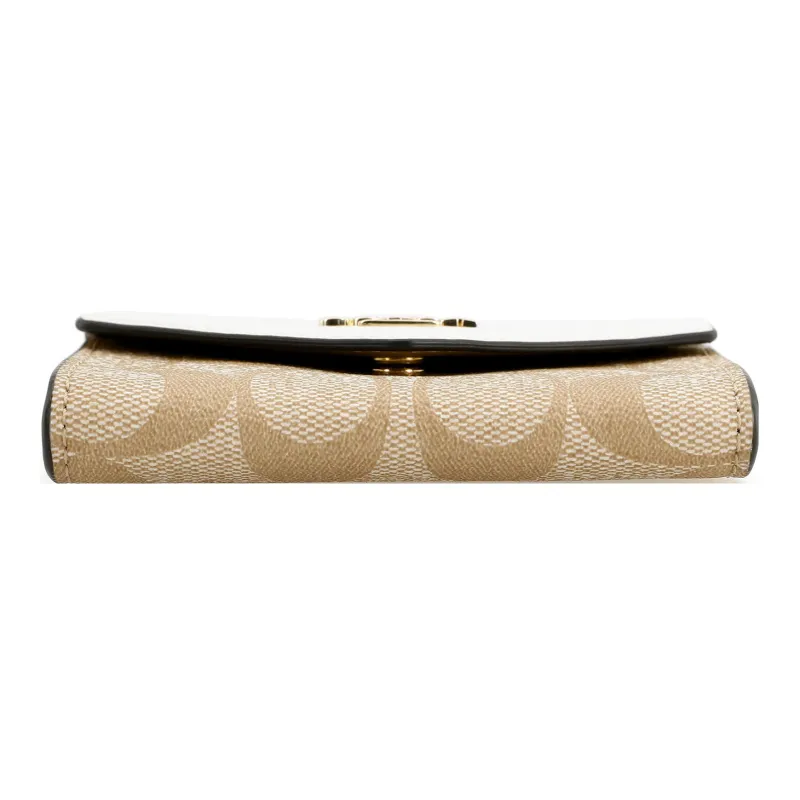 COACH Card Case Canvas With Leather Wallet, Card Holder Women's White & Brown-5