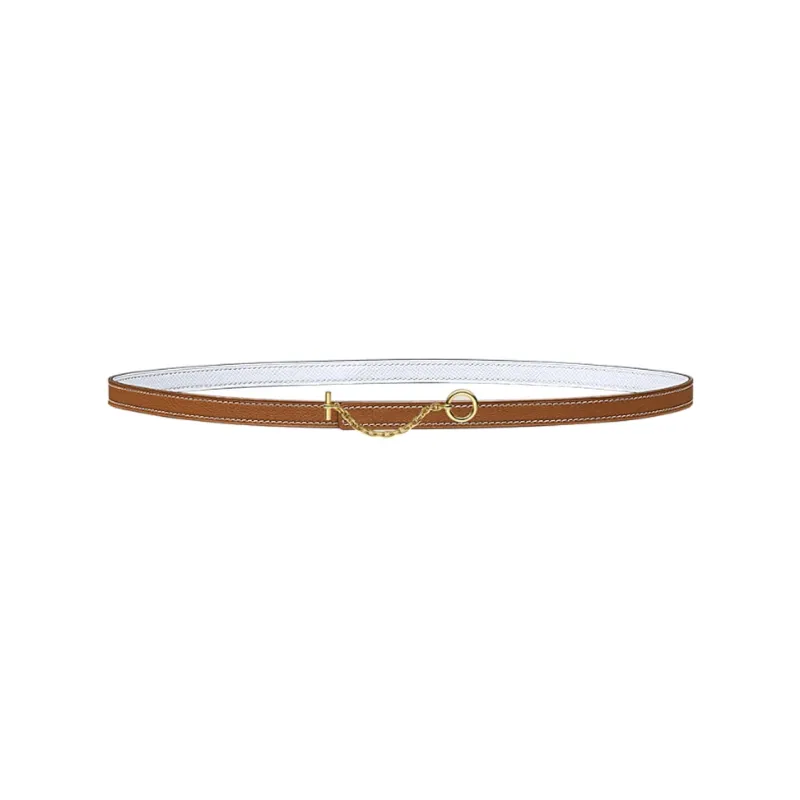 HERMES Iconic Carousel Gold Smooth Buckle Epsom Calfskin Double-Sided Leather Leather Belts Women's Brown Width: 1.3cm-0