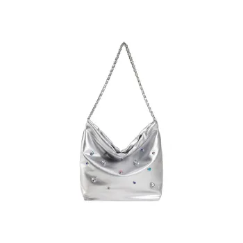 NOMK Leather Chain Bag Tote Bag Shopping Bag Bucket Bag Shoulder Bag Handbag Crossbody Bag Shoulder Bag Women's Silver