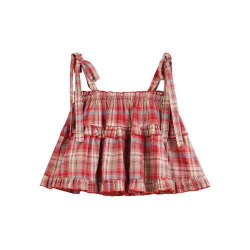 ELF SACK Camisoles Women's Spring Red Plaid Pattern