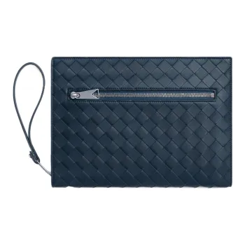 Bottega Veneta Leather Briefcase File Bag Clutch Small Size Men's Dark Blue