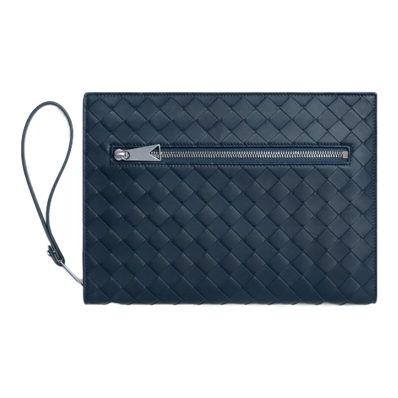 Bottega Veneta Leather Briefcase Document Bag Clutch Trumpets Men's Dark Blue-0