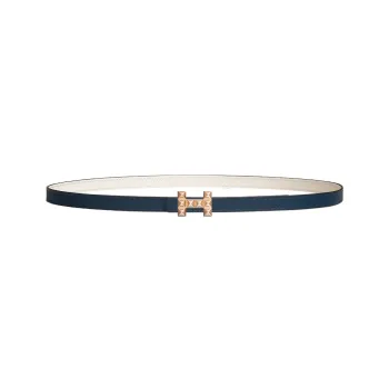 HERMES H Letter Medor Buckle Smooth Buckle Calfskin Leather Belts Women's Navy/Chalk White 1.3cm
