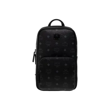MCM Coated Canvas With Leather Sling Bag, Crossbody Bag Small Size Unisex Black