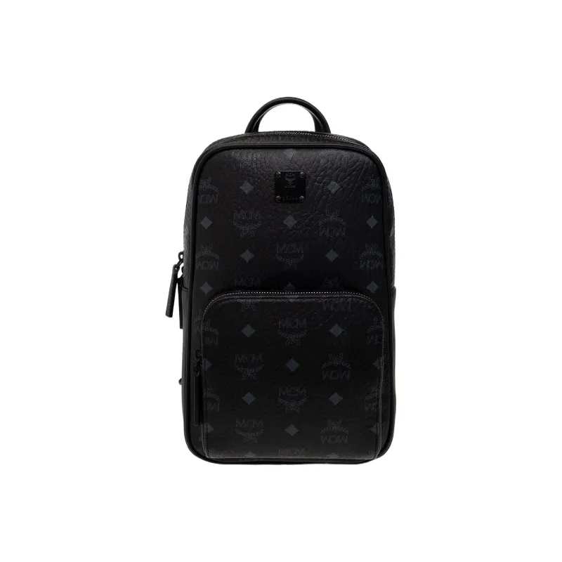 MCM Coated Canvas With Leather Sling Bag, Crossbody Bag Small Size Unisex Black-0