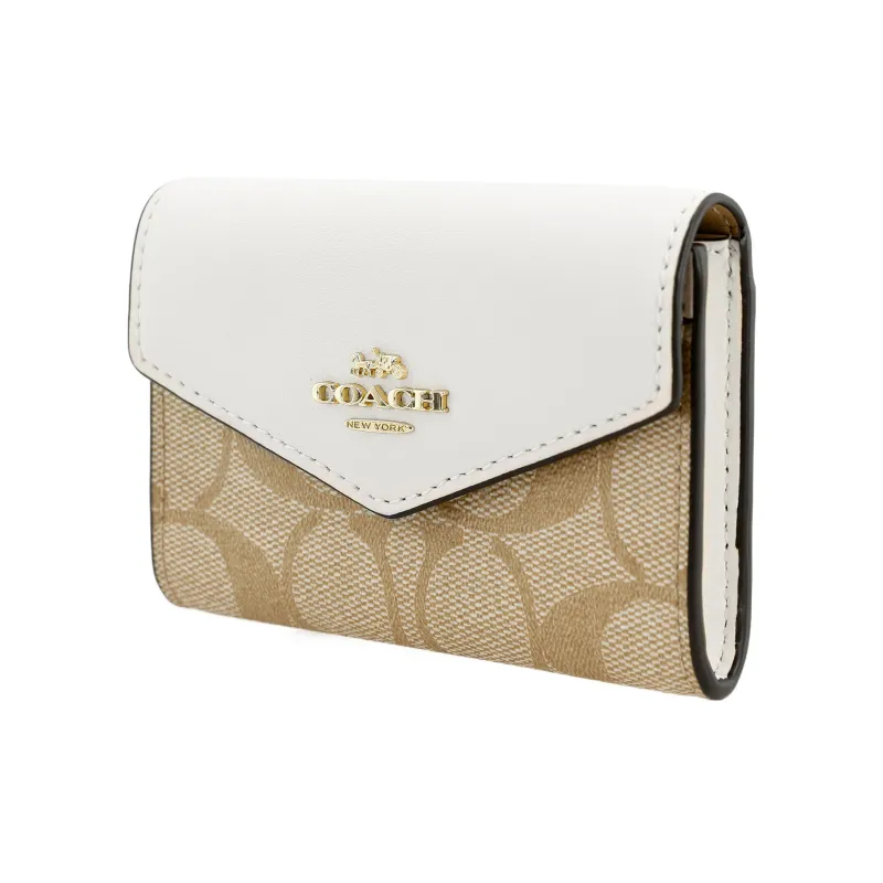 COACH Card Case Canvas With Leather Wallet, Card Holder Women's White & Brown-1