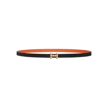 HERMES Classic Logo Gold Buckle Calfskin Double-Sided Leather Belts Women's Black Width 13MM