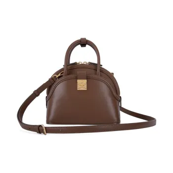 MCM Smooth Leather Dome Bag, Handbag, Shoulder Bag, Crossbody Bag Small Size Women's Brown