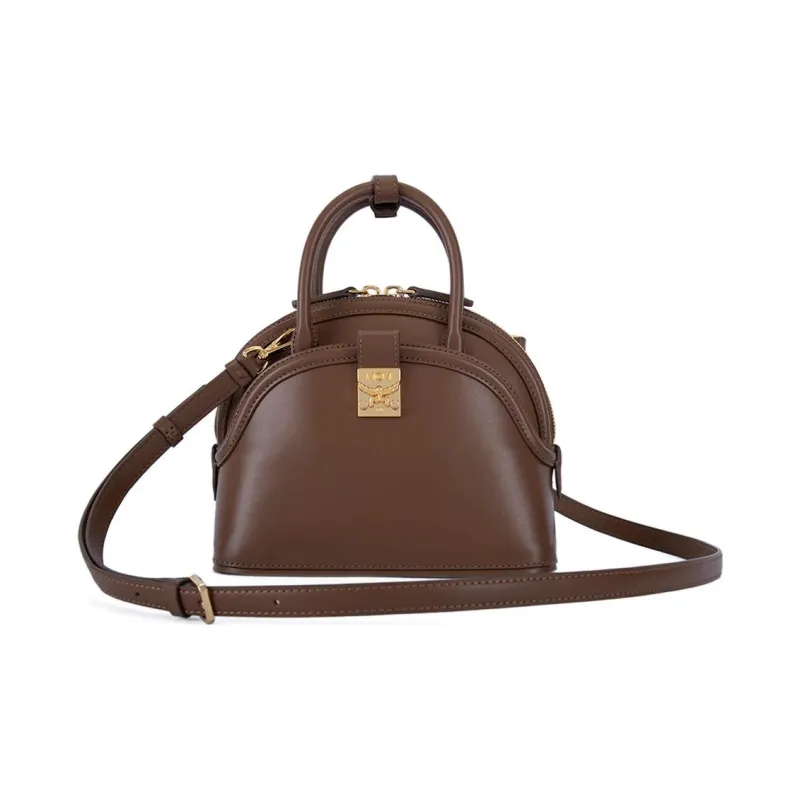 MCM Smooth Leather Dome Bag, Shoulder Bag, Crossbody Bag, Handbag Trumpets Women's Brown-0