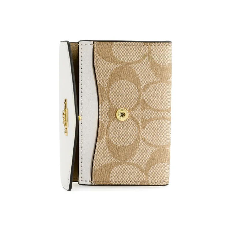COACH Card Case Canvas With Leather Wallet, Card Holder Women's White & Brown-2