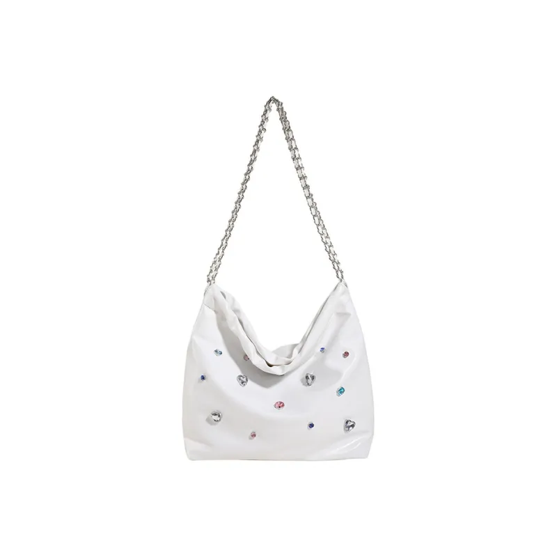 NOMK Leather Chain Bag Tote Bag Shopping Bag Bucket Bag Shoulder Bag Handbag Crossbody Bag Shoulder Bag Women's Silver-16