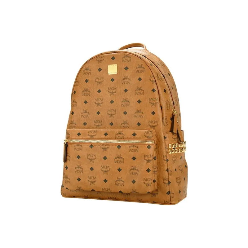 MCM Stark Backpack Visetos Side Studs Large Cognac-1