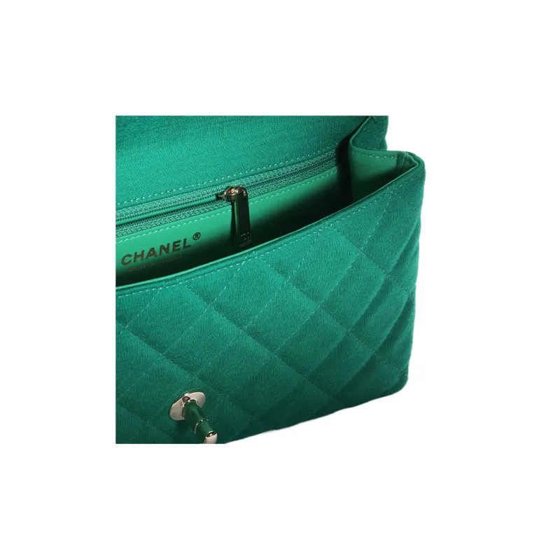 CHANEL Wool Knitted Fabric With Gold Metal Dark Green Evening Clutch Bag Women's Green-3