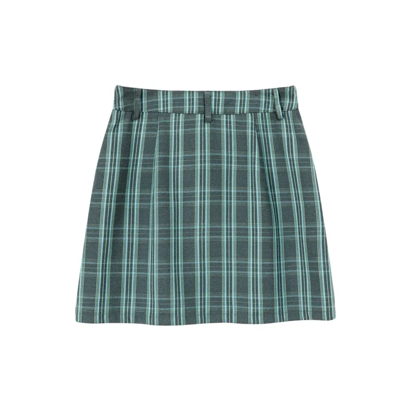 NO ONE ELSE Casual Short Skirts Women's Blue Plaid-1