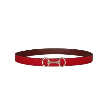 HERMES Heritage Buckle & Double-Sided Swift And Epsom Calfskin Leather Belts Women's Red/Brown Width: 2.4cm