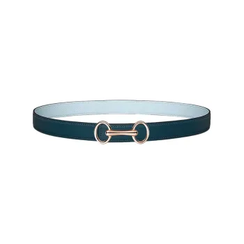 HERMES Heritage Buckle Gold Smooth Buckle Epsom Calfskin Double Sided Leather Belts Women's Dark Blue Width 2.4cm
