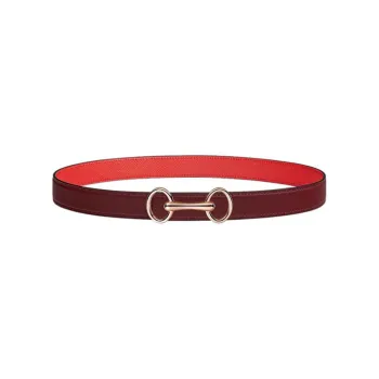 HERMES Heritage Buckle Rose Gold Smooth Buckle Calfskin Double-Sided Leather Belts Women's Red Width 24mm