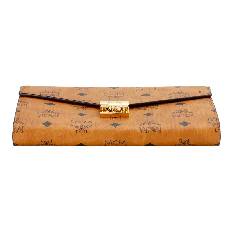 MCM Patricia Visetos Leather Envelope Bag, Chain Bag, Shoulder Bag, Crossbody Bag Women's Brown/Cognac-3
