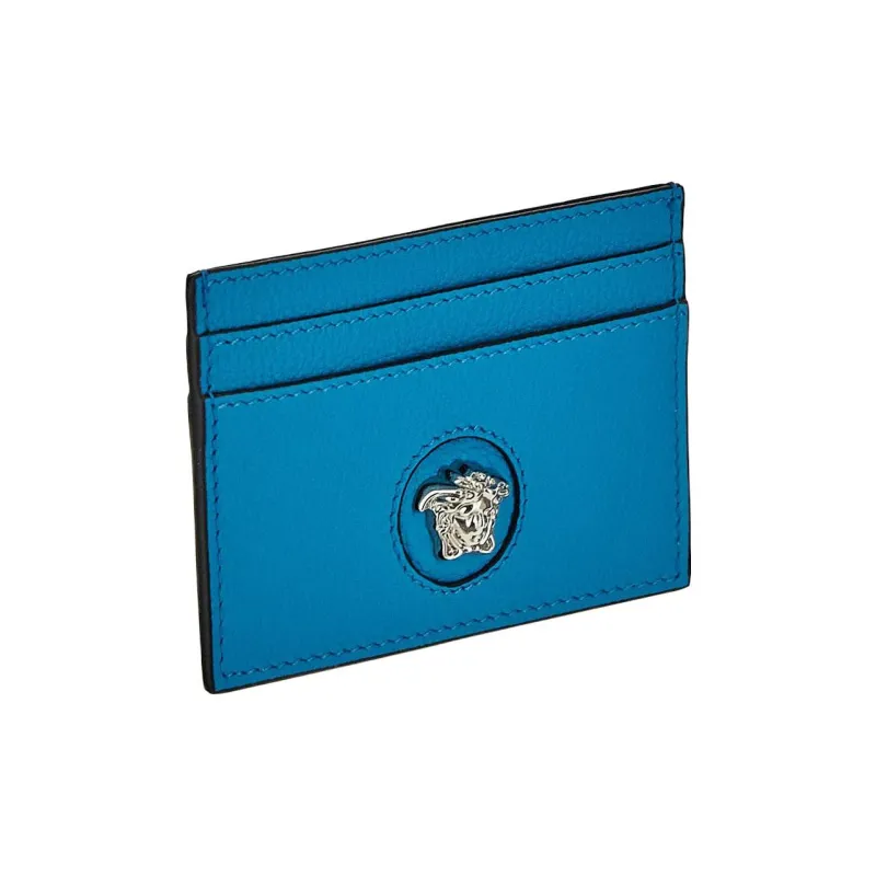 VERSACE Leather Card Holder Card Holder Women's Blue-1