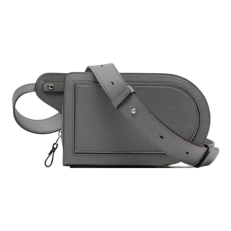 Delvau Pin Textured Calfskin Shoulder Bag Crossbody Bag Regular Unisex Gray-0