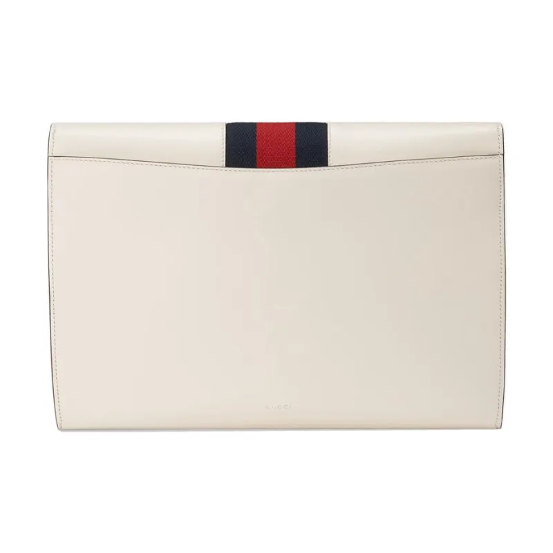 GUCCI Sylvie Leather Clutch Regular Women's White-2