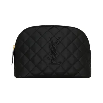 SAINT LAURENT Cow Leather Makeup Bag Large Size Women's Black