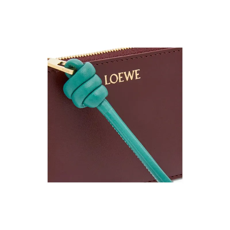 LOEWE Shiny Nappa Cow Leather Card Holder Women's Burgundy & Emerald-3