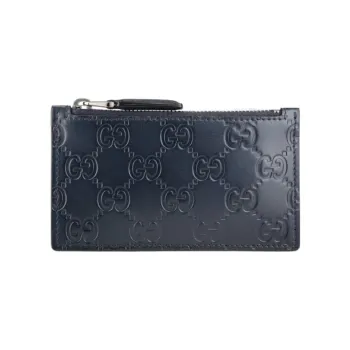 GUCCI Cow Leather Money Clip Wallet Card Holder Men's Blue