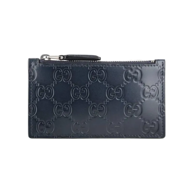 GUCCI Cow Leather Money Clip Wallet Card Holder Men's Blue-0