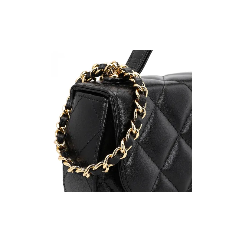 CHANEL Calfskin Messenger Bag, Crossbody Bag, Shoulder Bag Women's Black-7