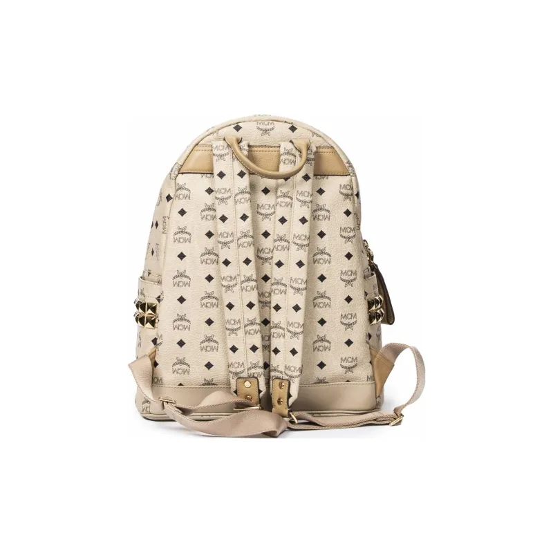 MCM Stark Backpack Visetos Side Studs Medium Beige-4