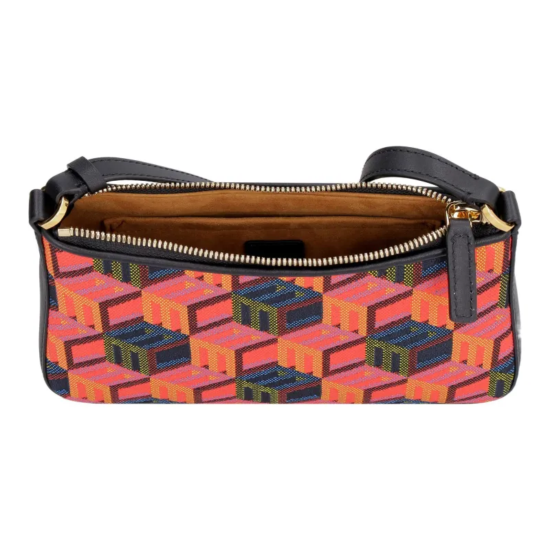 MCM Cowhide Patchwork Jacquard Fabric Shoulder Bag, Crossbody Bag Mini Women's Red-4