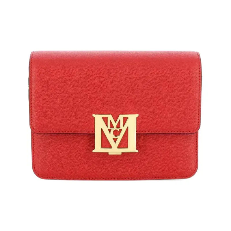 MCM Cow Leather Baguette Bag Shoulder Bag Small Size Women's Red-1