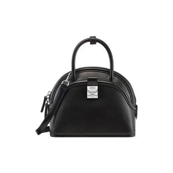 MCM Anna Visetos Cow Leather Shoulder Bag Crossbody Bag Handbag Small Size Women's Black