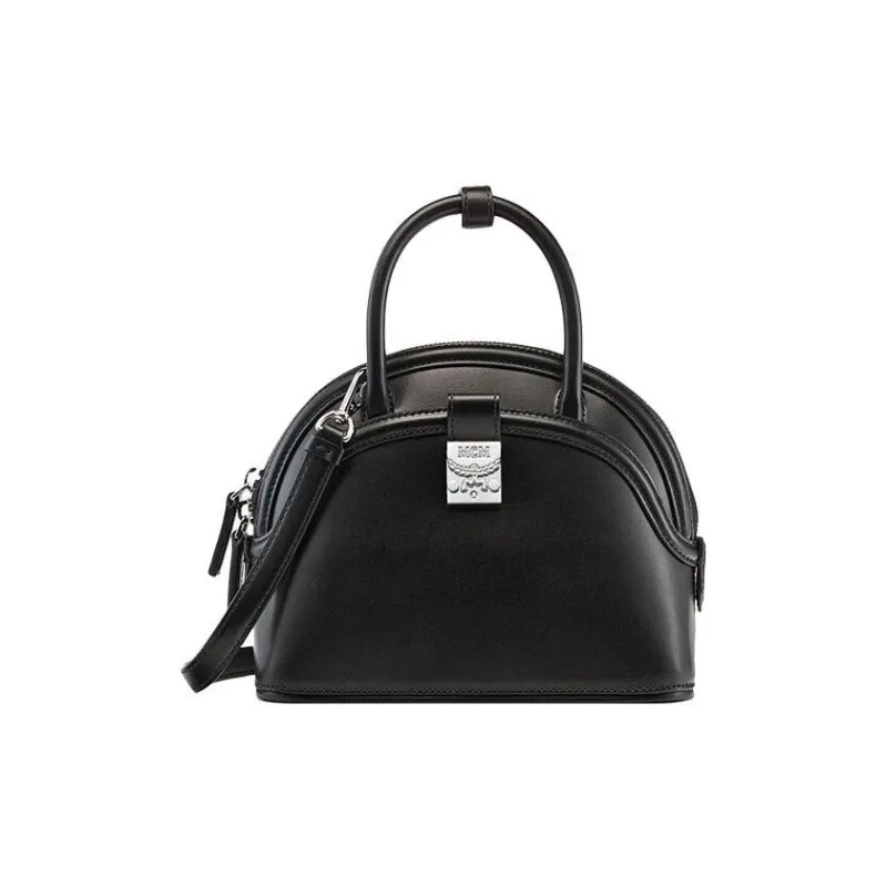 MCM Anna Visetos Cow Leather Shoulder Bag Crossbody Bag Handbag Small Size Women's Black-0
